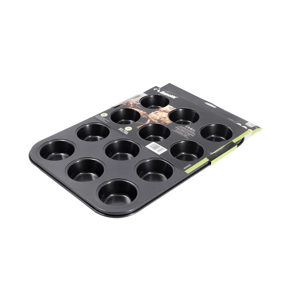 zanetti-stampo-12-muffin-in-carbon-steel-antiaderente-35x26-5-cm-nero image 1